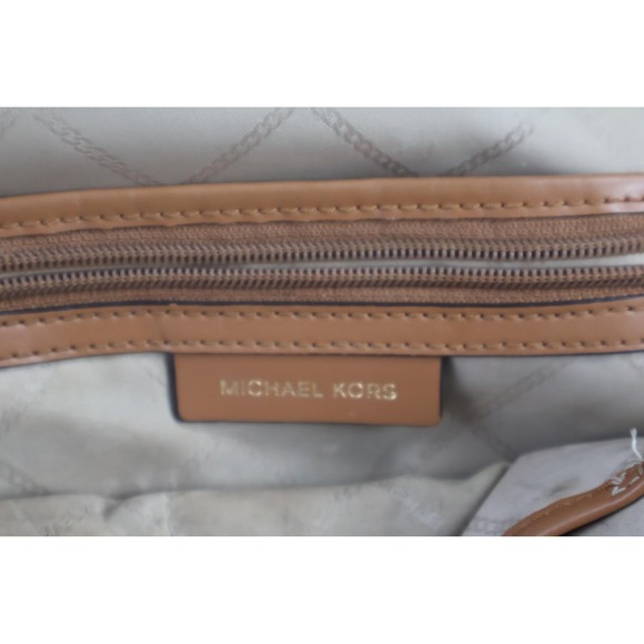 Michael Kors Backpack Womens Medium Brown MK Logo Monogram Leather Trim Zip - Picture 8 of 8